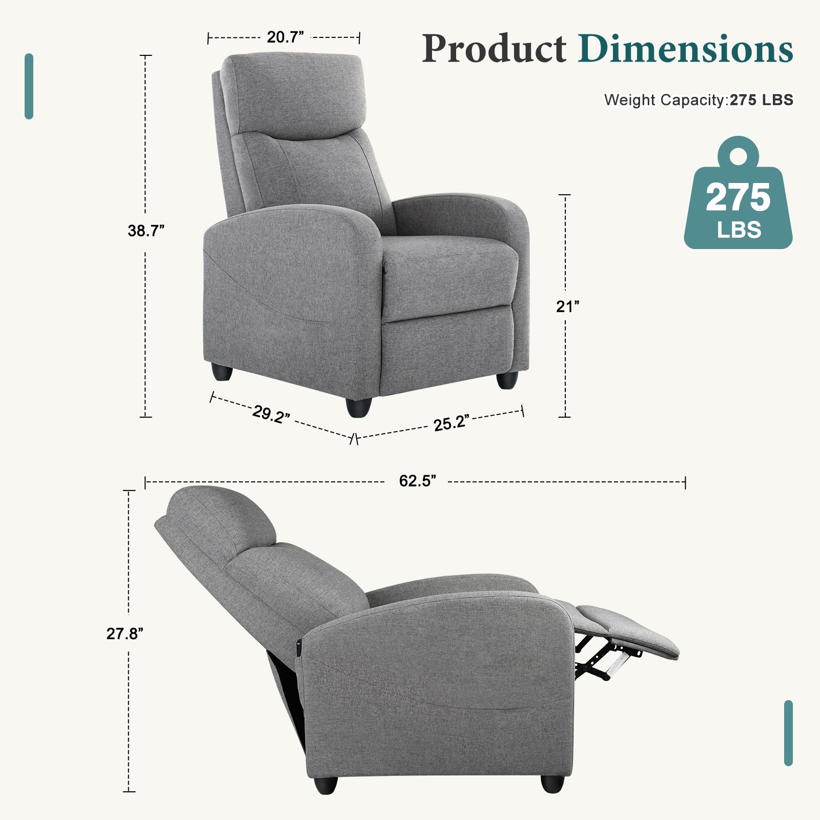 Mydepot Reclining Chair for Living Room with Massage Feature