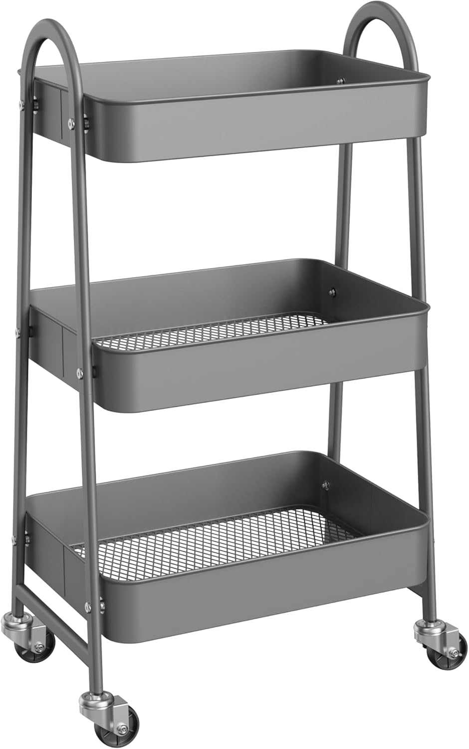 MyDepot Utility Cart 3-Tier Kitchen Storage Rack with Handle and Lockable Wheels for Office, Kitchen, Living Room, Bathroom