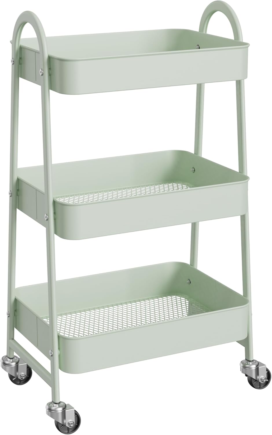 MyDepot Utility Cart 3-Tier Kitchen Storage Rack with Handle and Lockable Wheels for Office, Kitchen, Living Room, Bathroom