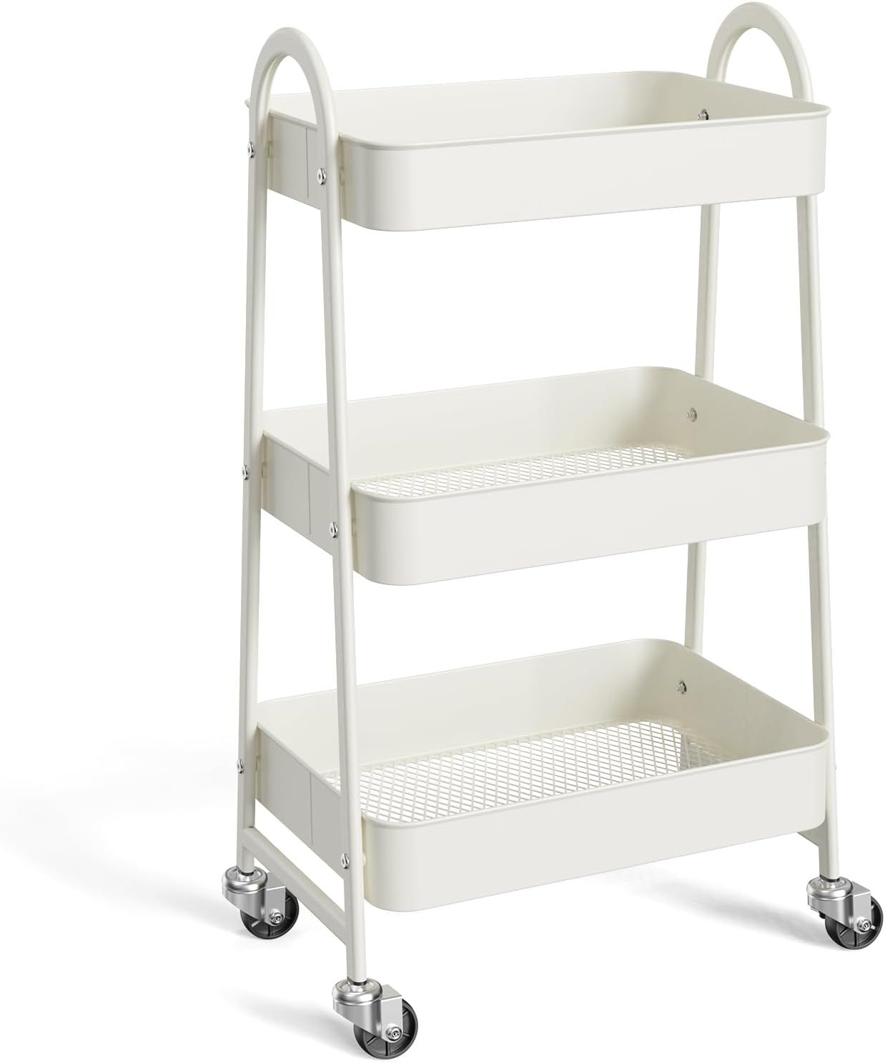 MyDepot Utility Cart 3-Tier Kitchen Storage Rack with Handle and Lockable Wheels for Office, Kitchen, Living Room, Bathroom