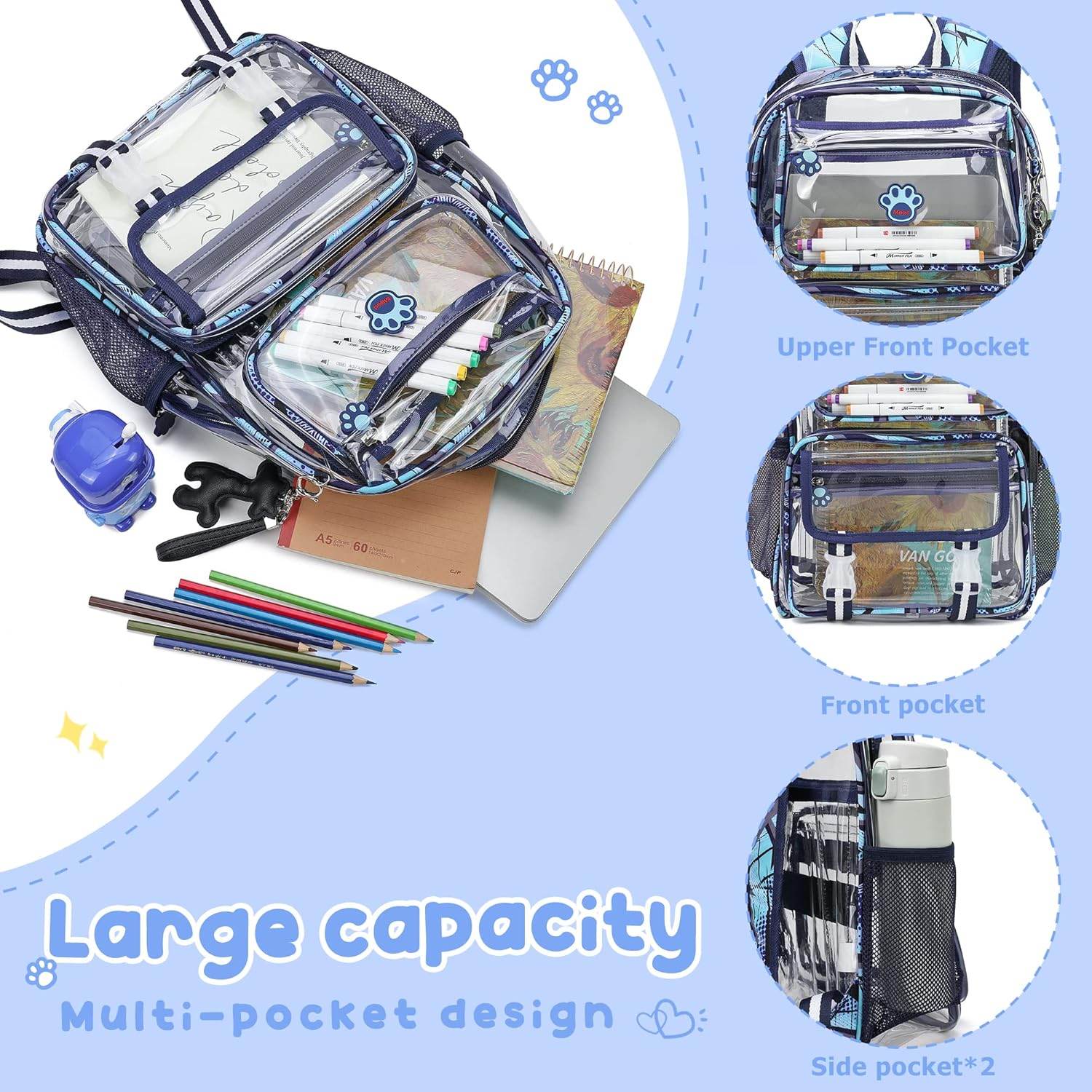 MyDepot Cute Clear Backpack, 
Large capacity