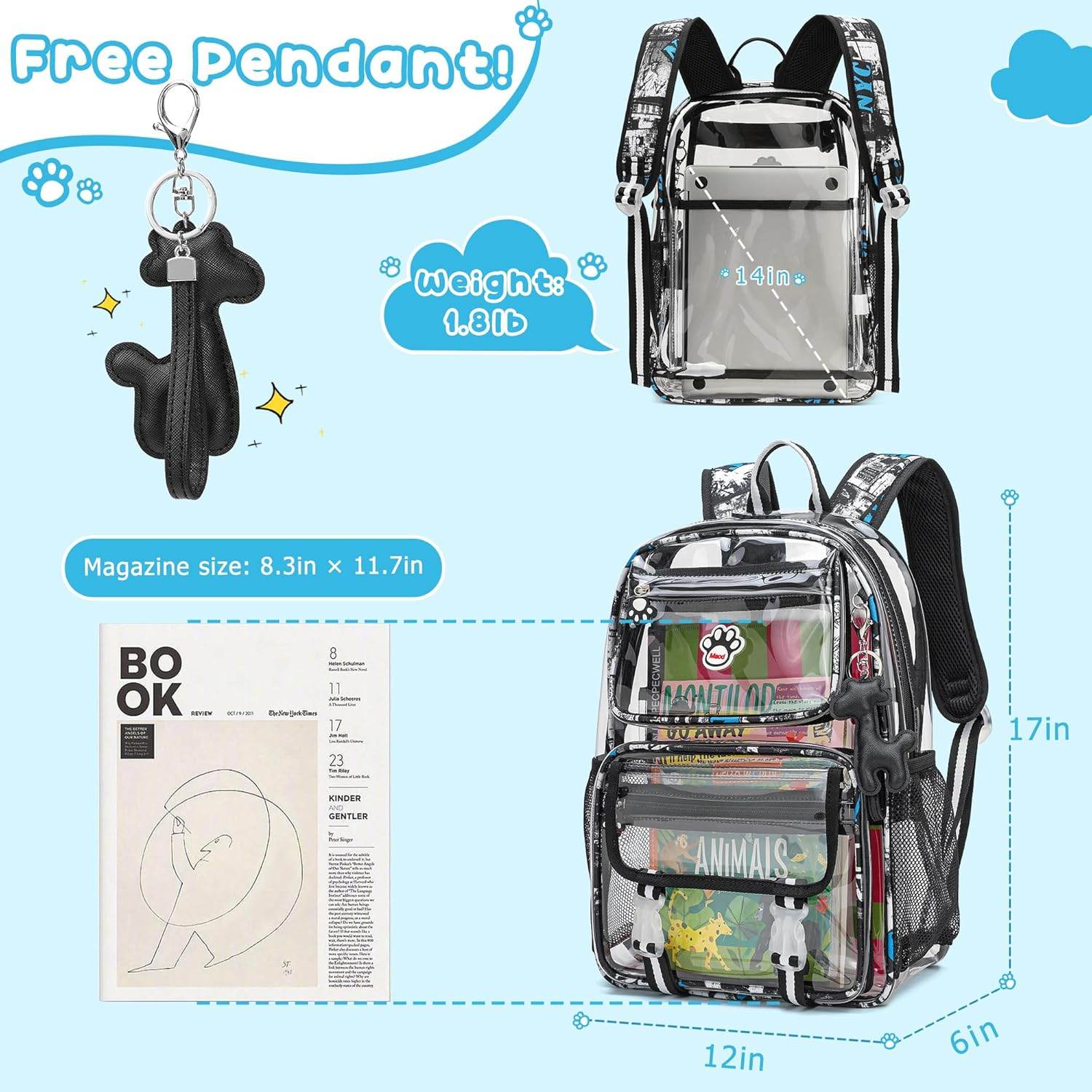 MyDepot Cute Clear Backpack, 
Free pendant!