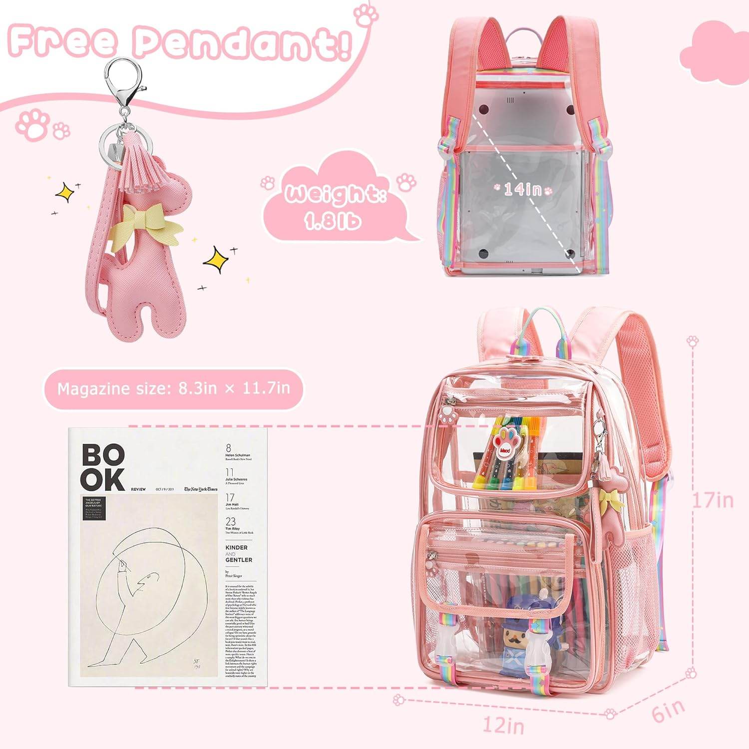 MyDepot Cute Clear Backpack, 
Free pendant!