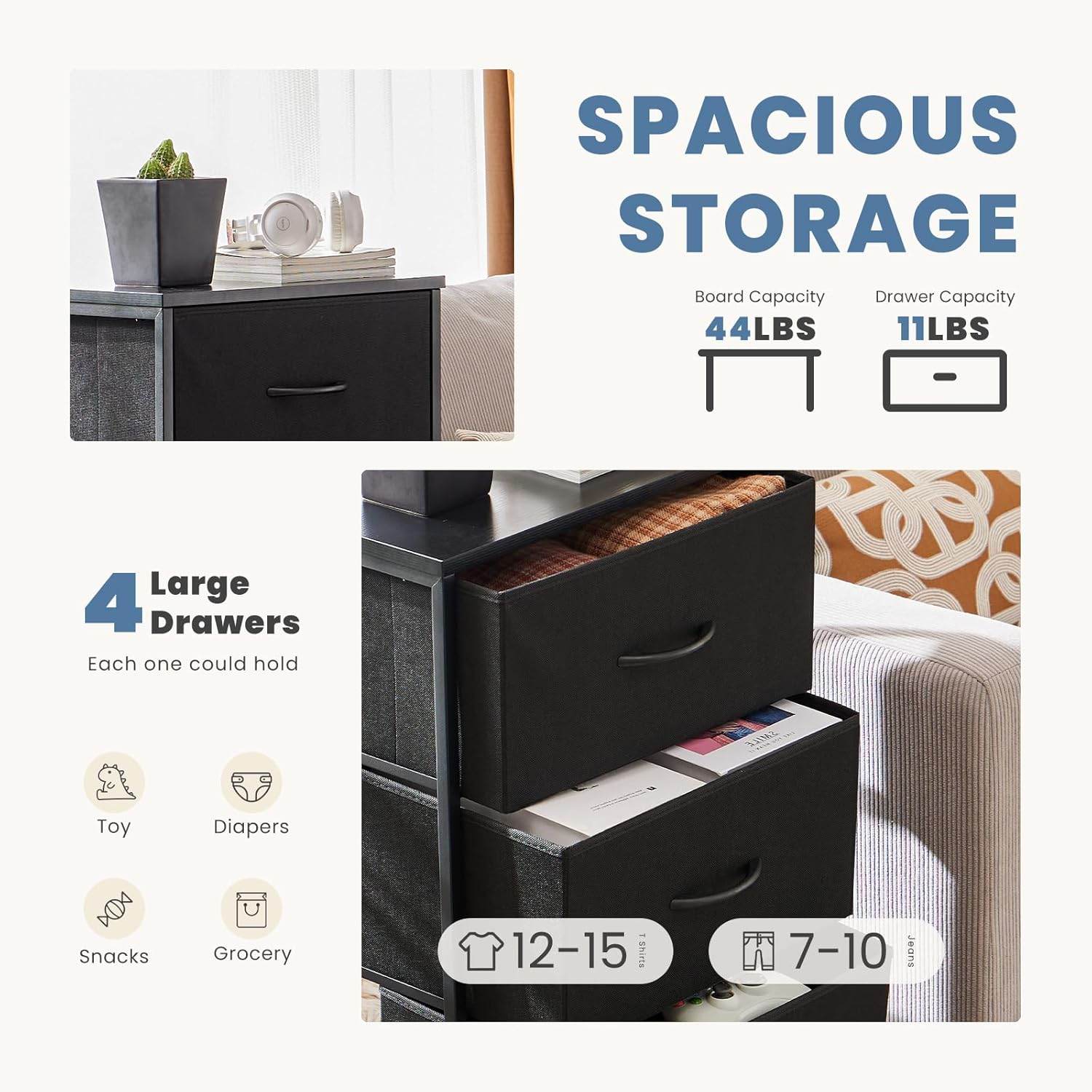 My Depot Dresser with 4 Fabric Drawers
SPACIOUSSTORAGE
4LargeDrawers