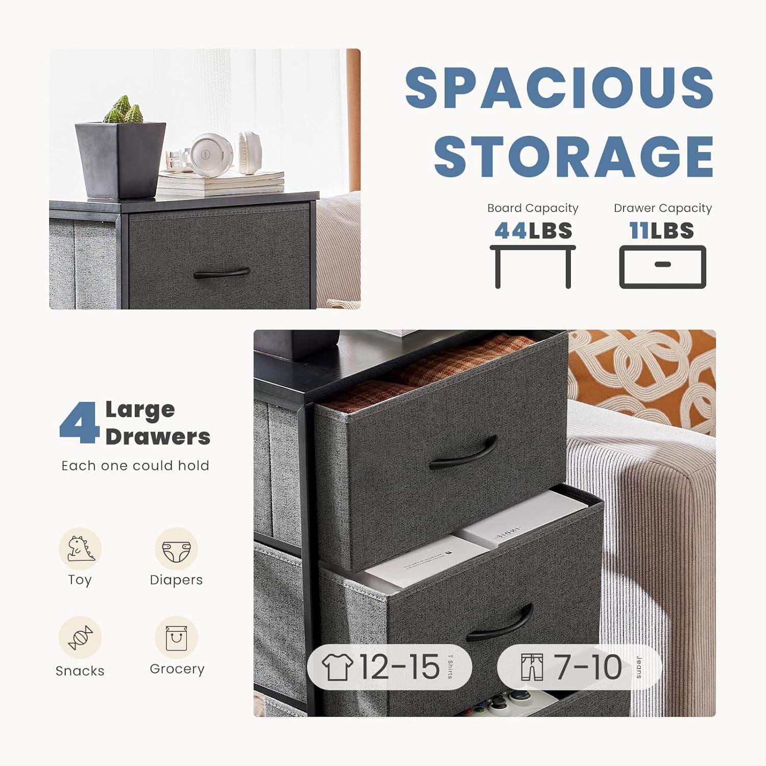 My Depot Dresser with 4 Fabric Drawers
SPACIOUSSTORAGE
4LargeDrawers