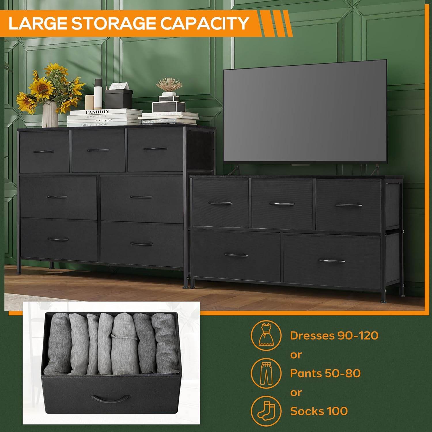 My Depot Bedroom Dresser with 7 Fabric Drawers 
LARGE STORAGE CAPACITY