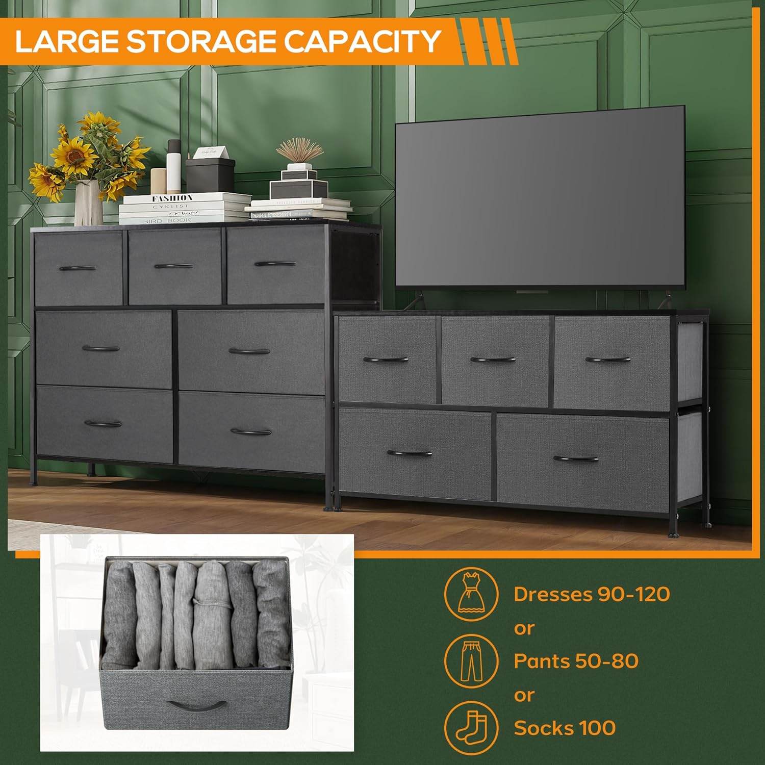 My Depot Bedroom Dresser with 7 Fabric Drawers 
LARGE STORAGE CAPACITY