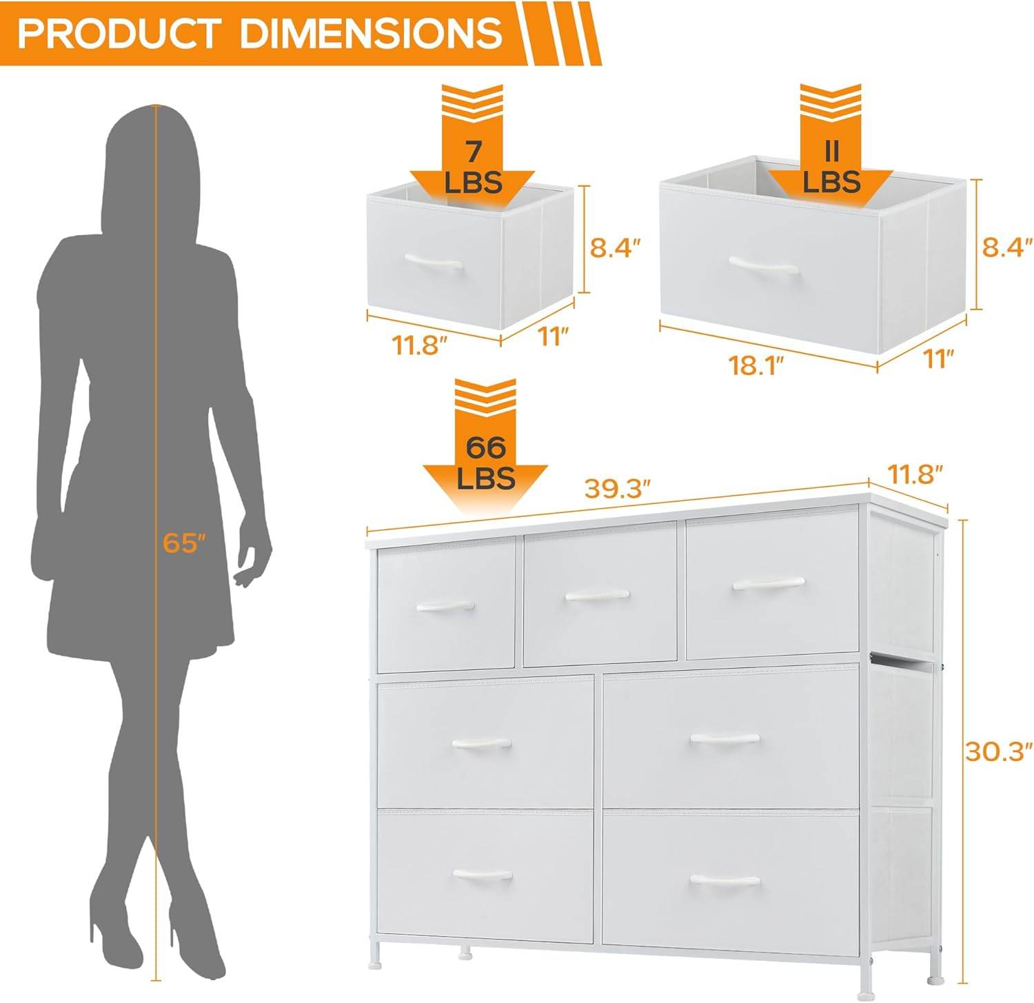 My Depot Bedroom Dresser with 7 Fabric Drawers 
PRODUCT DIMENSIONS