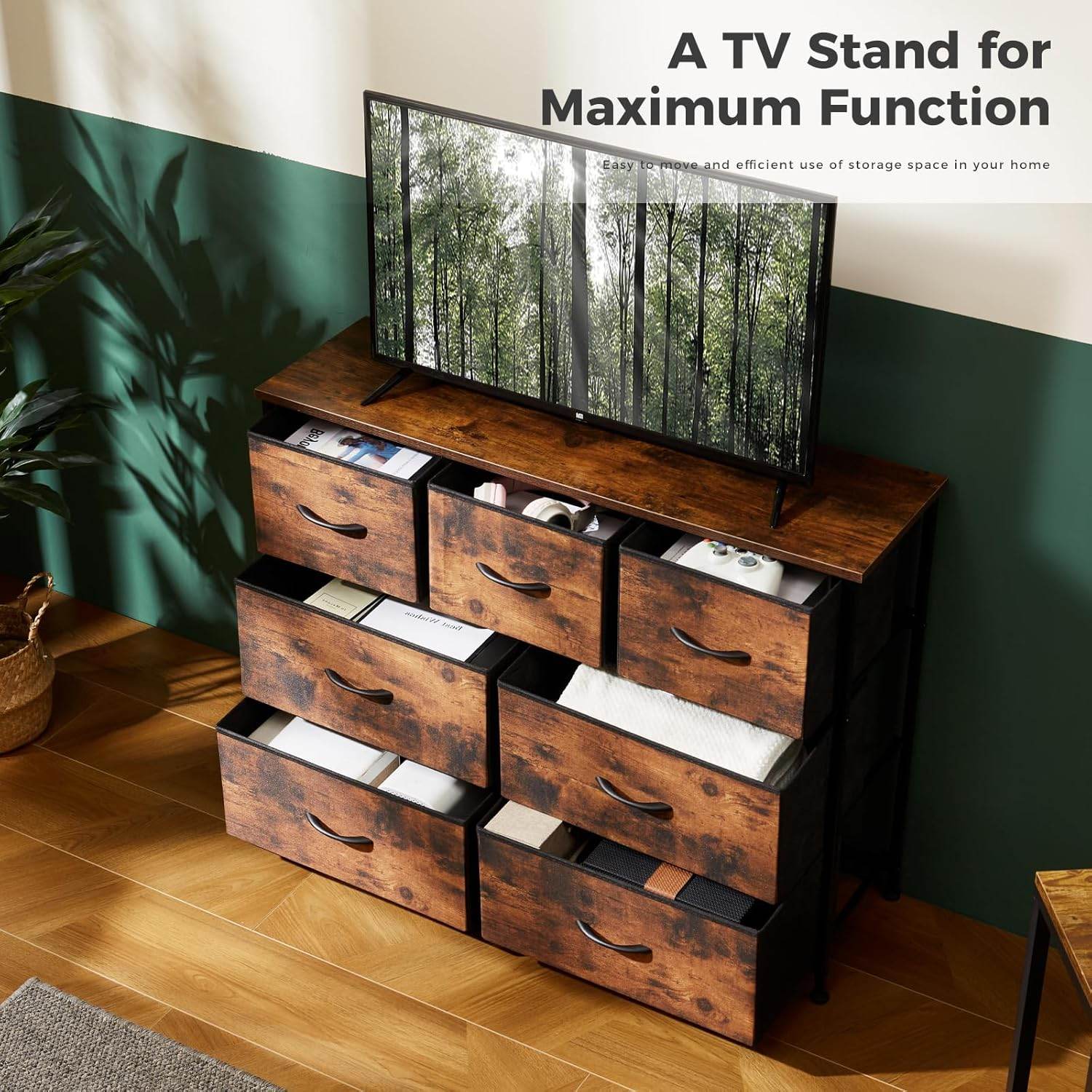 My Depot Bedroom Dresser with 7 Fabric Drawers 
A TV Stand for
Maximum Function