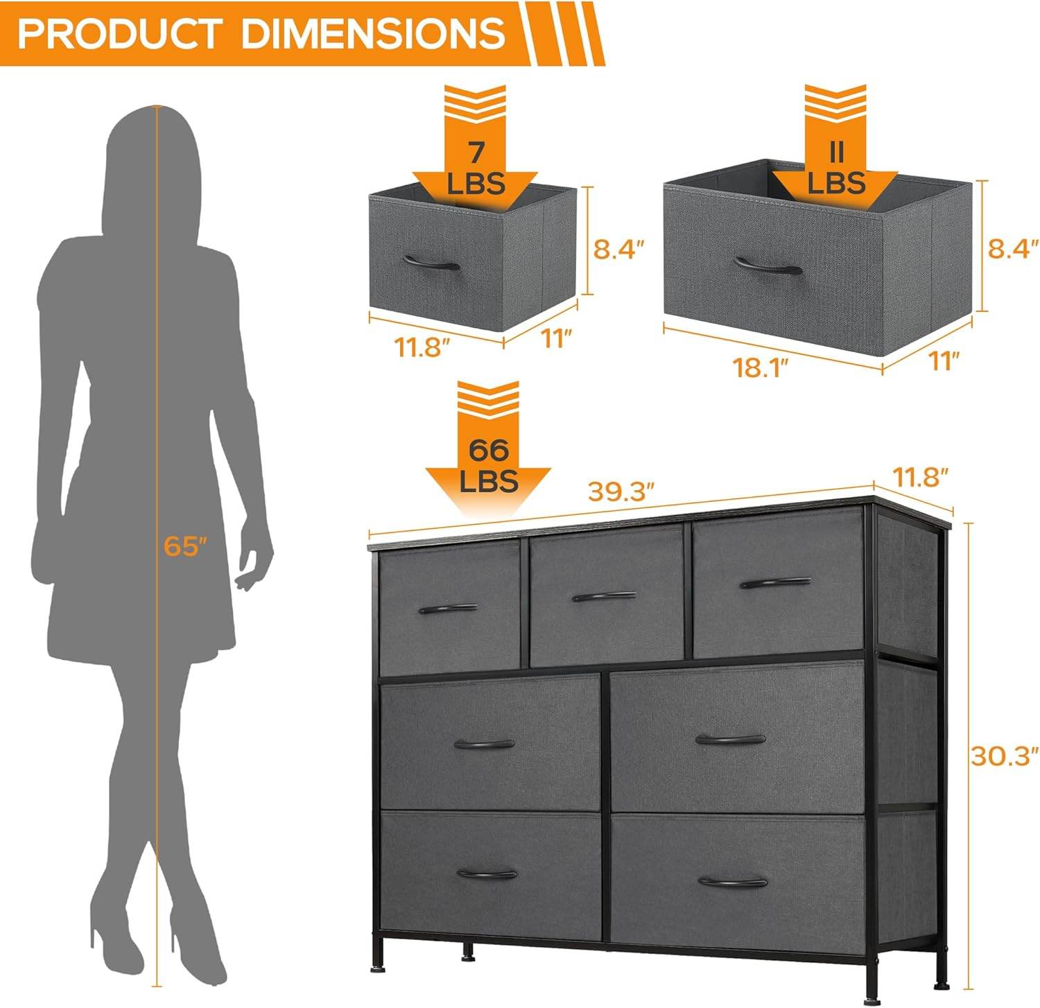 My Depot Bedroom Dresser with 7 Fabric Drawers 
PRODUCT DIMENSIONS