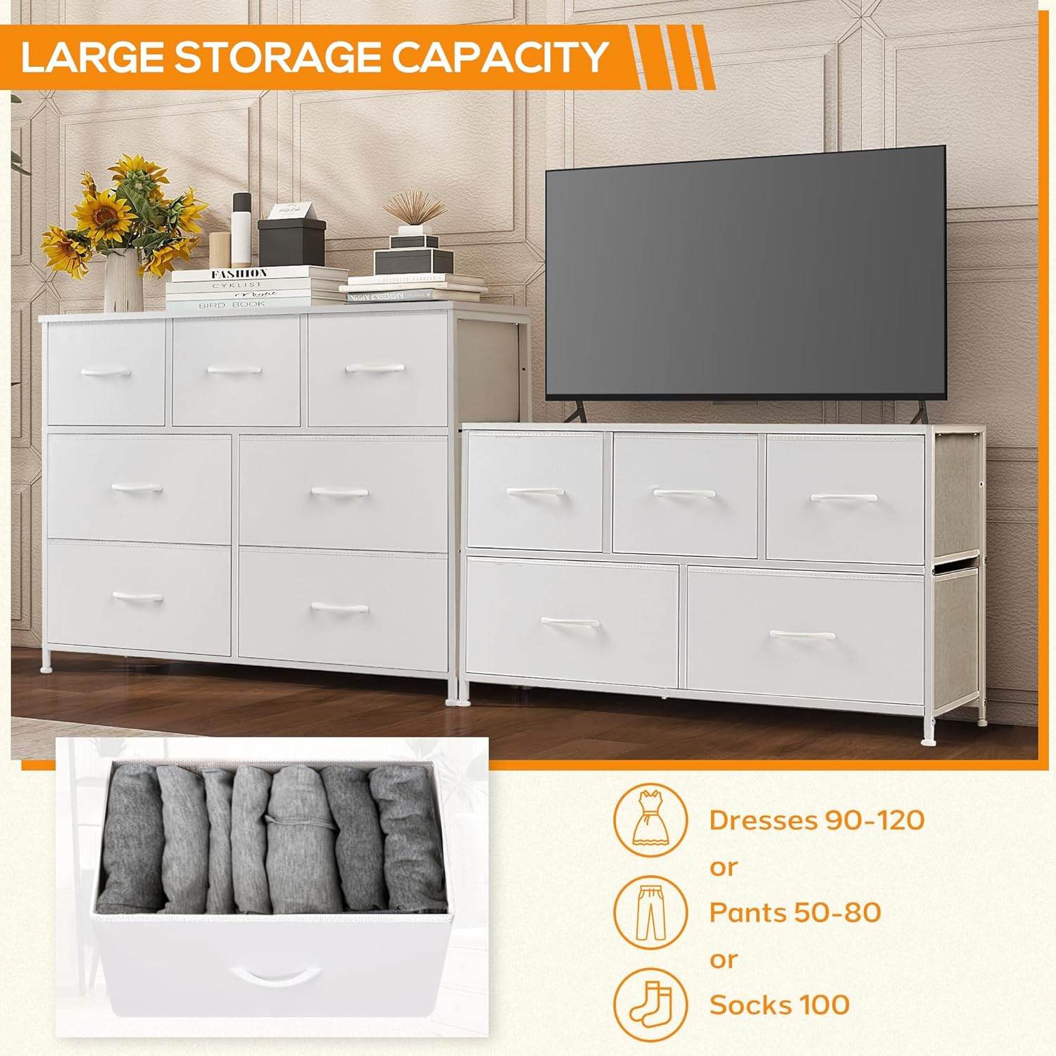 My Depot Bedroom Dresser with 7 Fabric Drawers
LARGE STORAGE CAPACITY