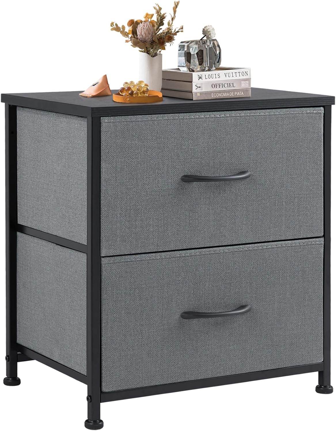 My Depot Nightstand with 2 Fabric Drawers for Wardrobe, Entryway, College Dorm - My Depot