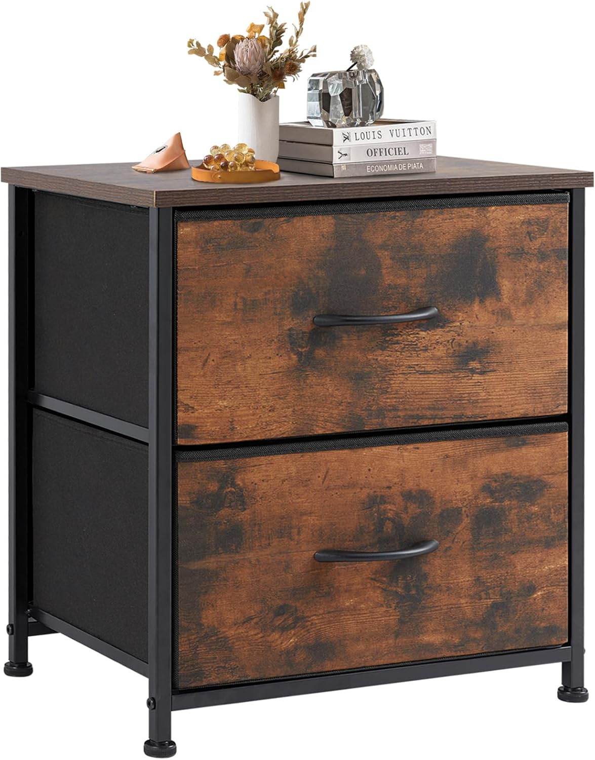 My Depot Nightstand with 2 Fabric Drawers for Wardrobe, Entryway, College Dorm - My Depot