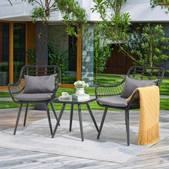 My Depot Outdoor Rattan Chair 3 Piece Set with Coffee Side Table for Balcony, Lawn, Garden - My Depot