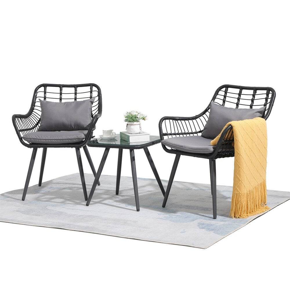 My Depot Outdoor Rattan Chair 3 Piece Set with Coffee Side Table for Balcony, Lawn, Garden - My Depot