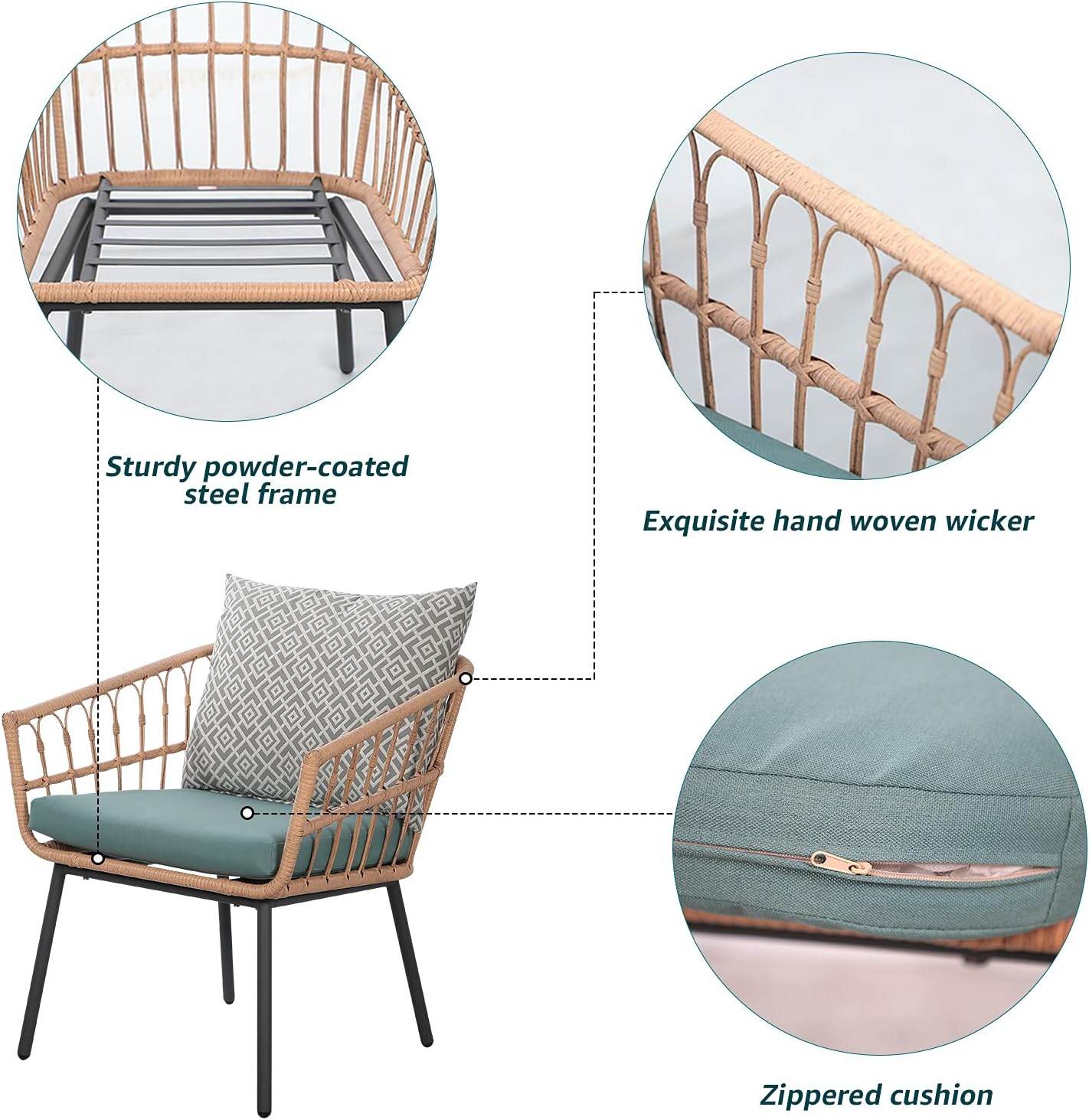 My Depot Outdoor Rattan Chair 3 Piece Set 3 Piece Set 
Sturdy powder-coatedsteel frame
Exquisite hand woven wicker
Zippered cushion