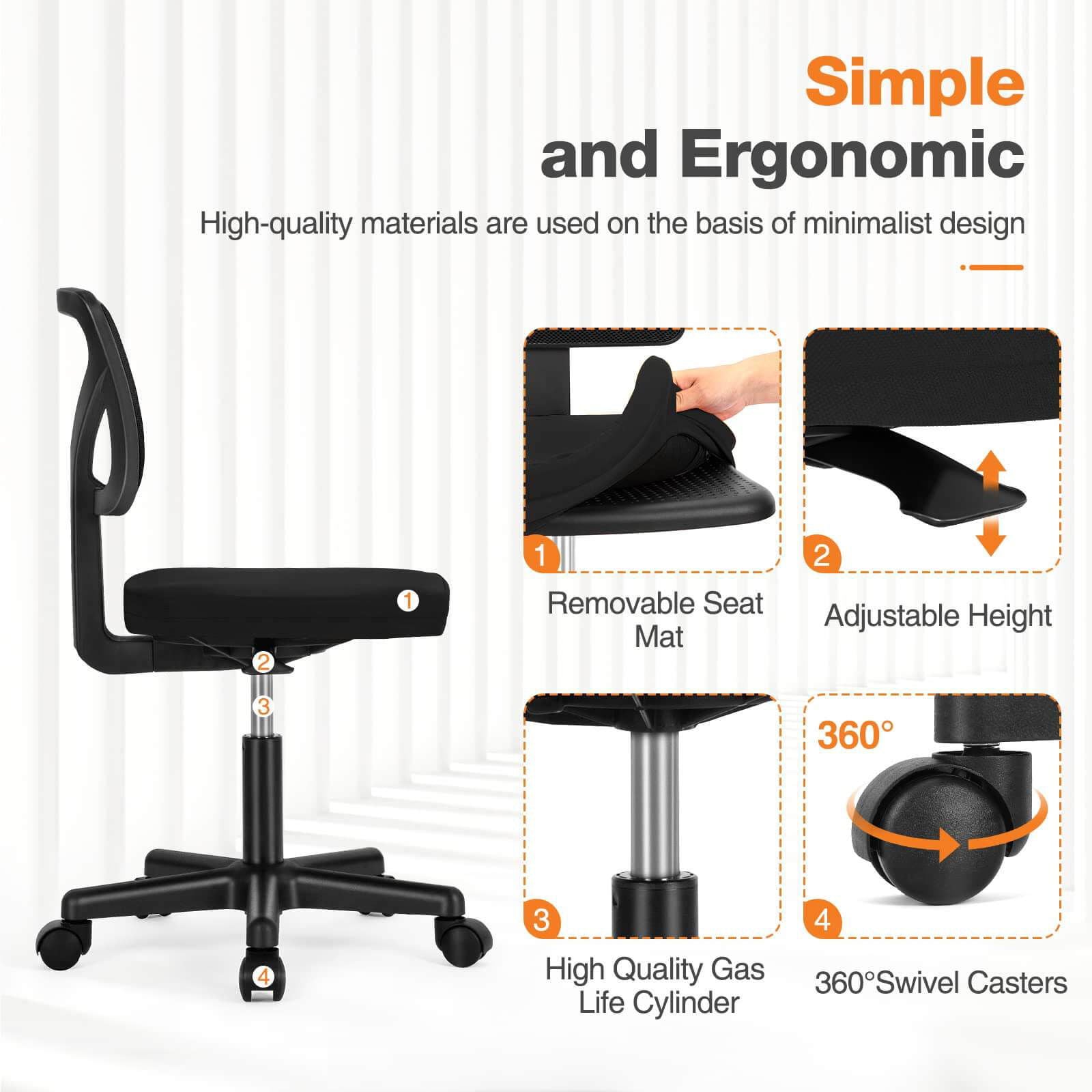 MyDepot Armless Mesh Office Chair 
Simpleand Ergonomic