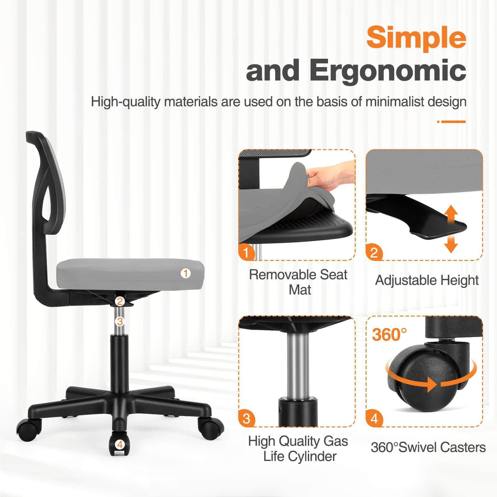 MyDepot Armless Mesh Office Chair 
Simpleand Ergonomic