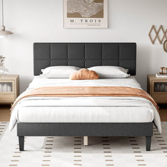 MyDepot Bed Frame - Linen Upholstered Platform Bed with Headboard, No Box Spring - My Depot