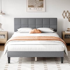 MyDepot Bed Frame - Linen Upholstered Platform Bed with Headboard, No Box Spring - My Depot