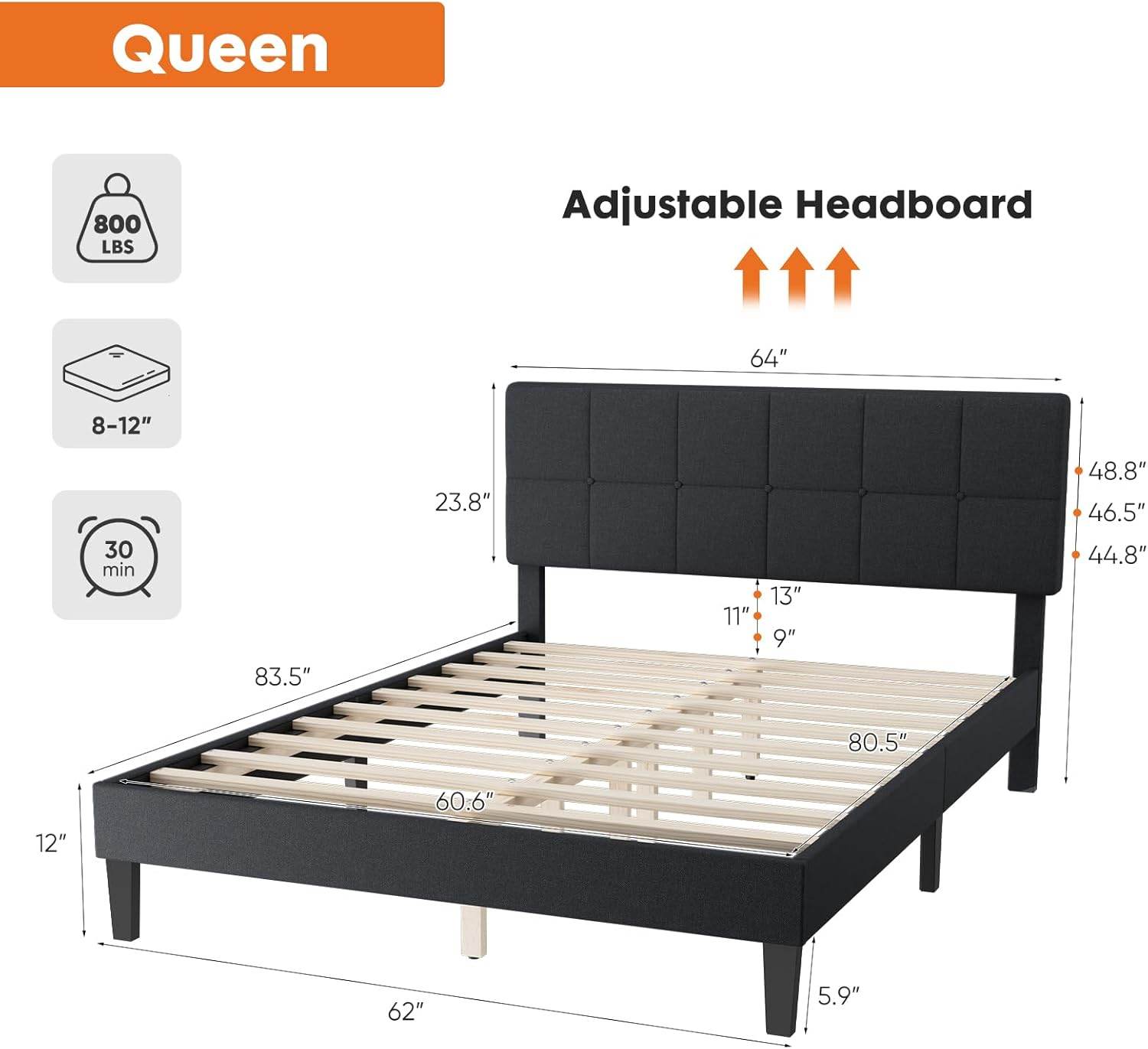 MyDepot Bed Frame
Queen
Adjustable Headboard