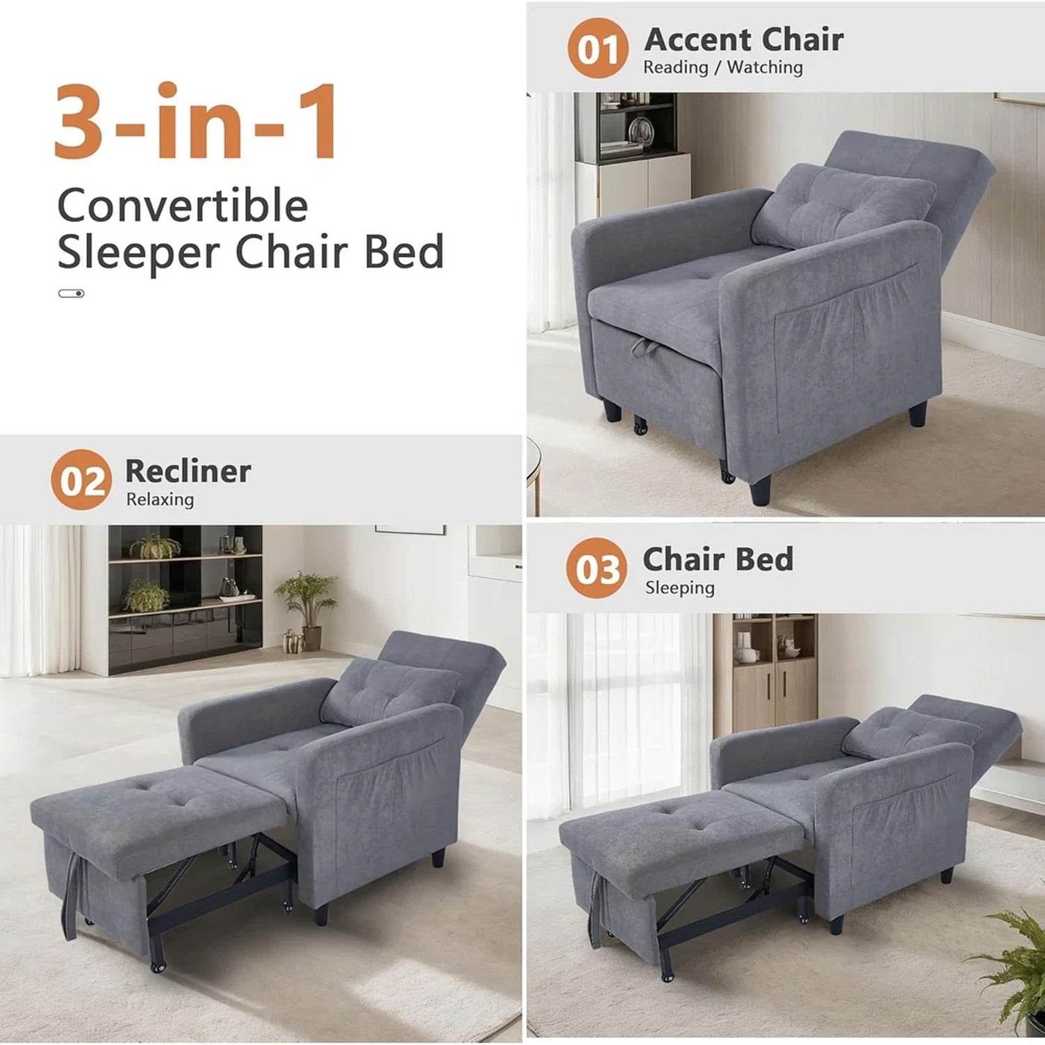 MyDepot Convertible Chair Bed
3-in-1
ConvertibleSleeper Chair Bed