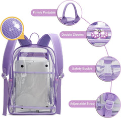 MyDepot Cute Clear Backpack, School Book Bag with Cartoon Stickers & Pendant,Waterproof and Durable PVC Material Backpack - My Depot