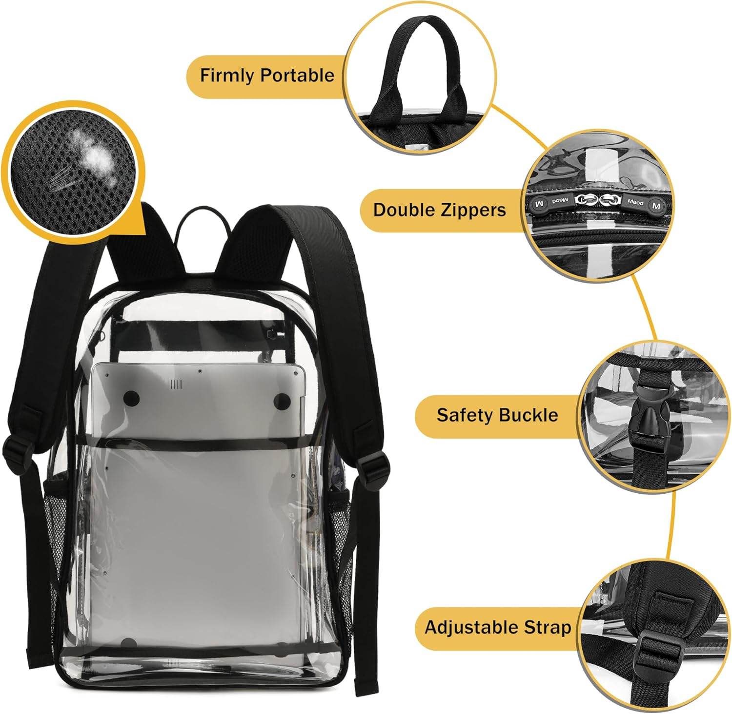 MyDepot Cute Clear Backpack, School Book Bag with Cartoon Stickers & Pendant,Waterproof and Durable PVC Material Backpack - My Depot