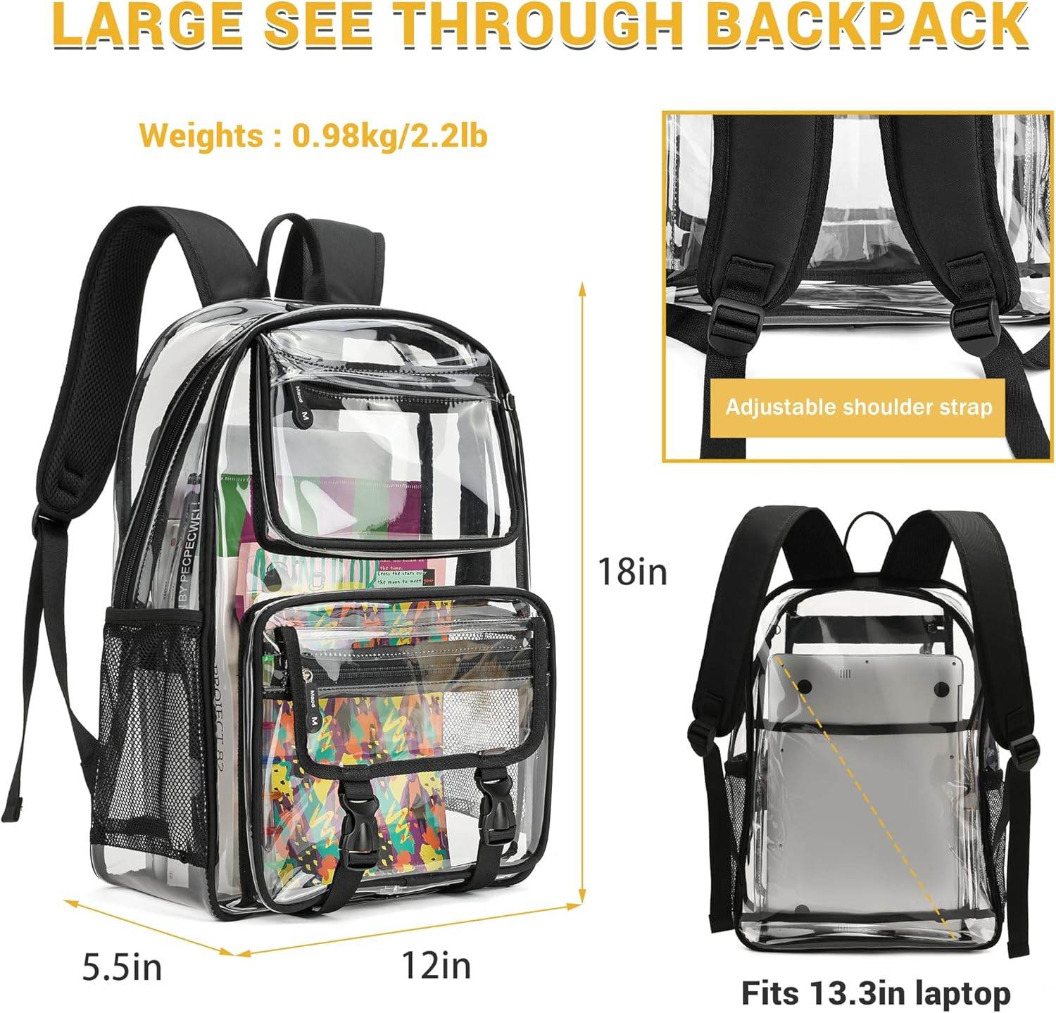 MyDepot Cute Clear Backpack, 
LARGE SEE THROUGH BACKPACK