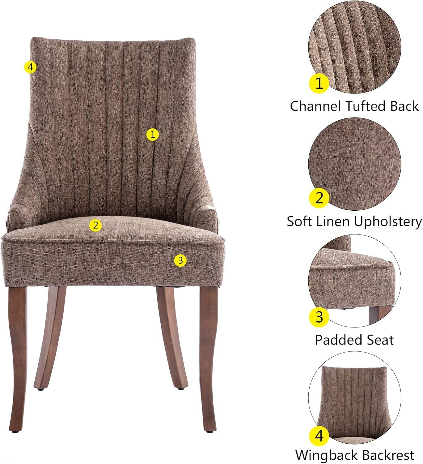 MyDepot Dining Chair Tufted Back Fabric Upholstered for Dining Room with Solid Wood Legs Set of 2 - My Depot