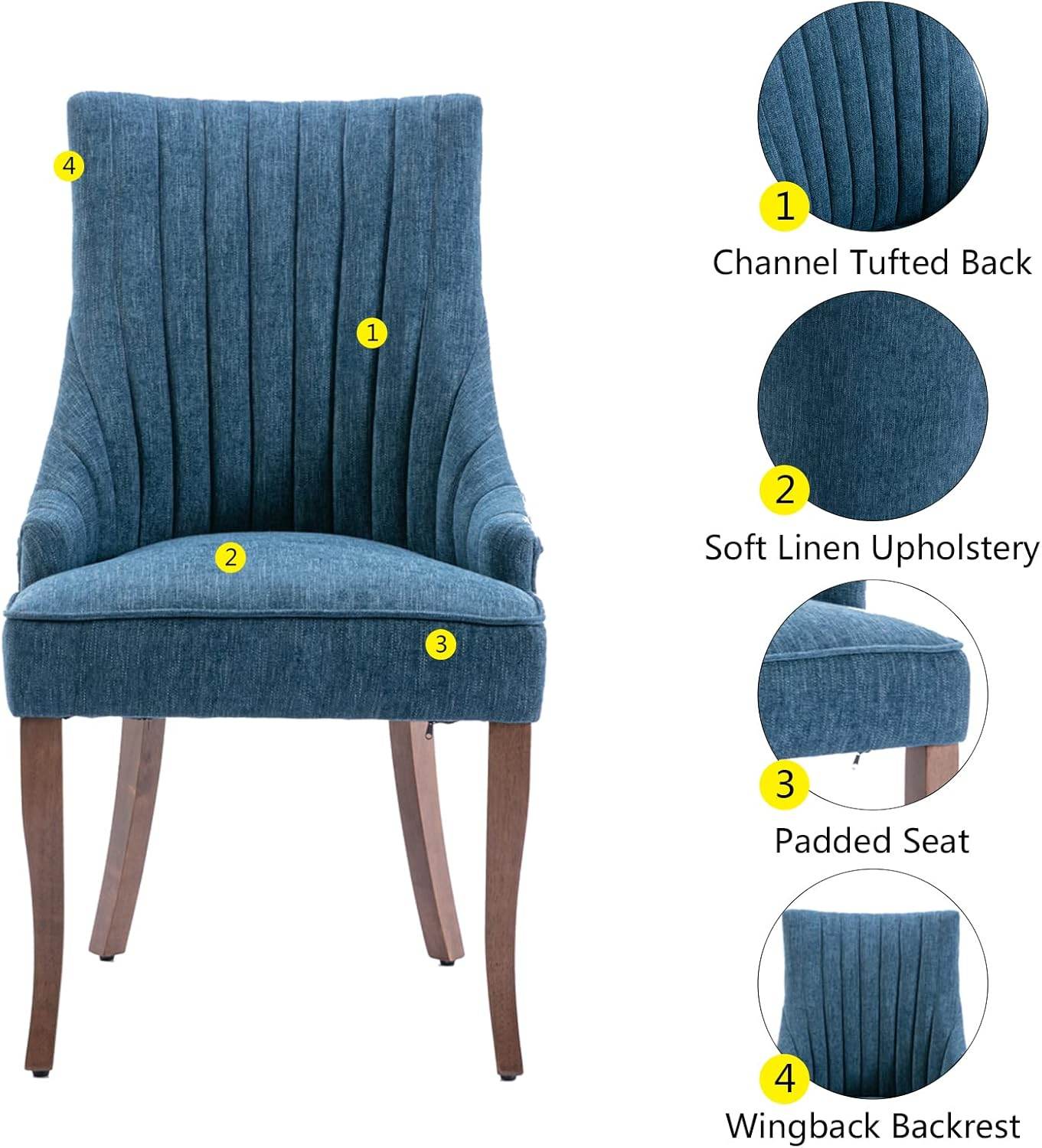 MyDepot Dining Chair Tufted Back Fabric Upholstered for Dining Room with Solid Wood Legs Set of 2 - My Depot