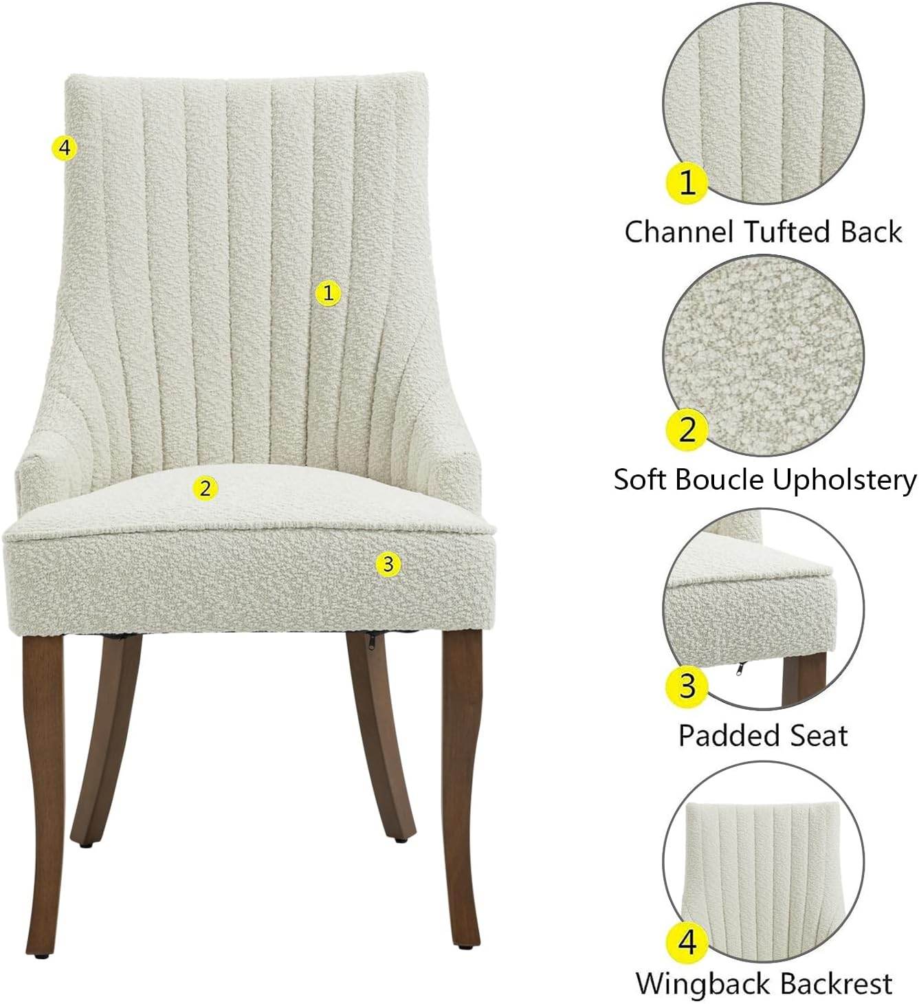 MyDepot Dining Chair Tufted Back Fabric Upholstered for Dining Room with Solid Wood Legs Set of 2 - My Depot