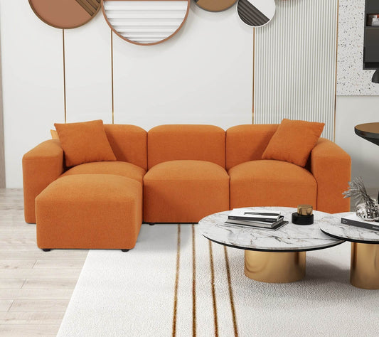 MyDepot Sectional Sofa L Shape Orange Teddy Bear Upholstered with 2 Pillows 92 Inch - My Depot