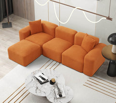 MyDepot Sectional Sofa L Shape Orange Teddy Bear Upholstered with 2 Pillows 92 Inch - My Depot