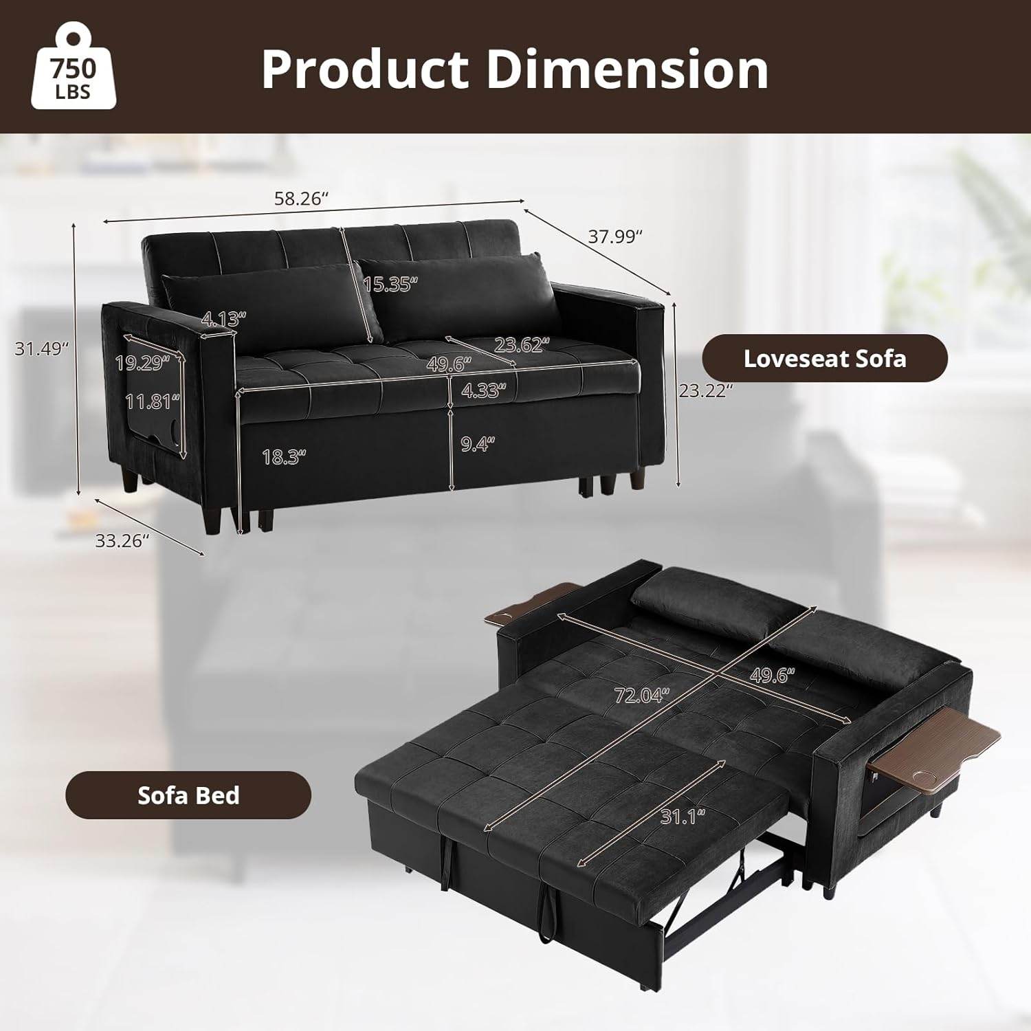 MyDepot Sofa Bed 
Product Dimension